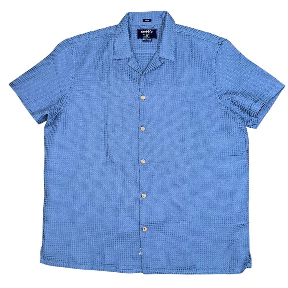 Cubavera Blue Short-Sleeve Waffle Knit Camp Shirt